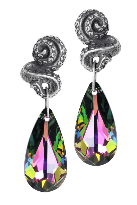 Kraken Tentacle Earrings with Rainbow Crystal Drop