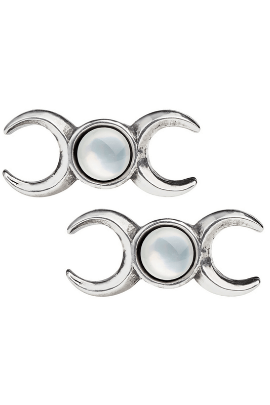 Pewter Crescent Moon and Mother of Pearl Stud Earrings