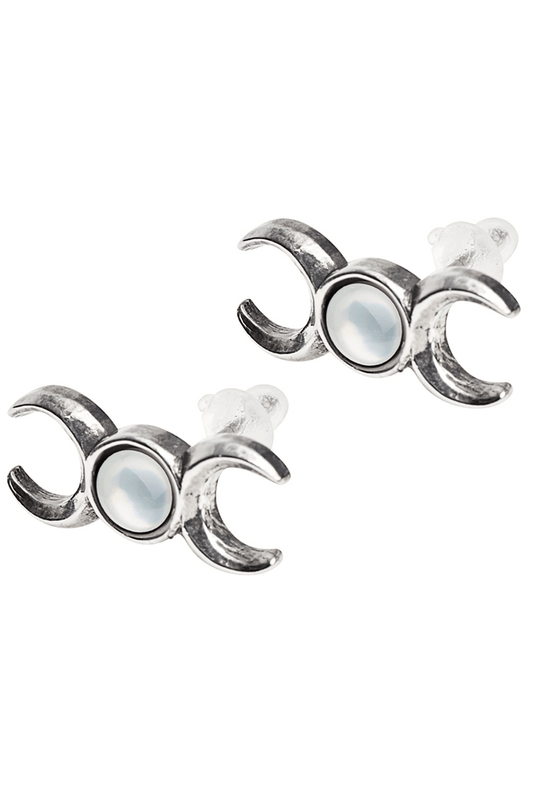 Pewter Crescent Moon and Mother of Pearl Stud Earrings